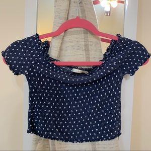 Navy Blue and White Crop Top